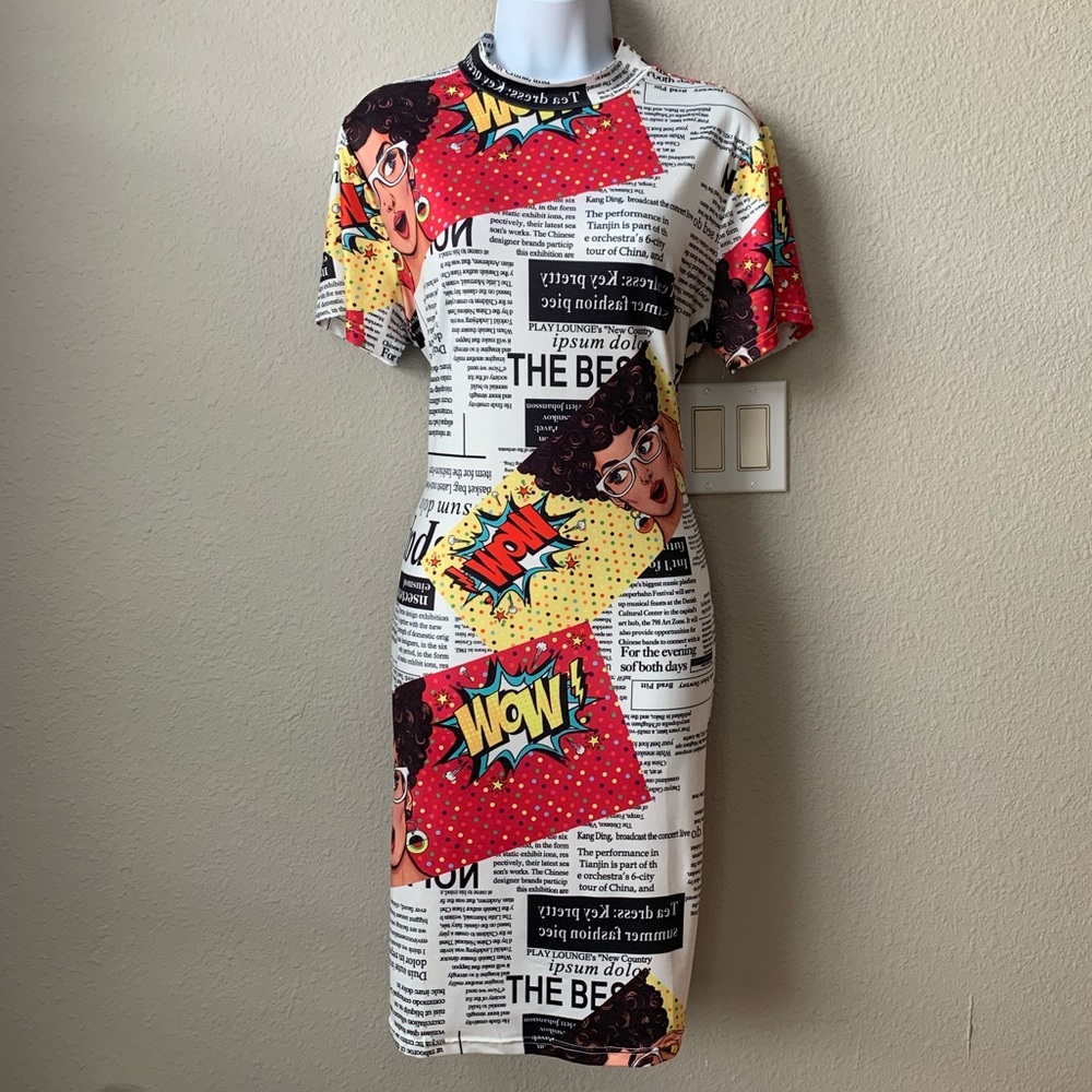 SHEIN Plus Figure and Newspaper Print Dress 0XL (12)